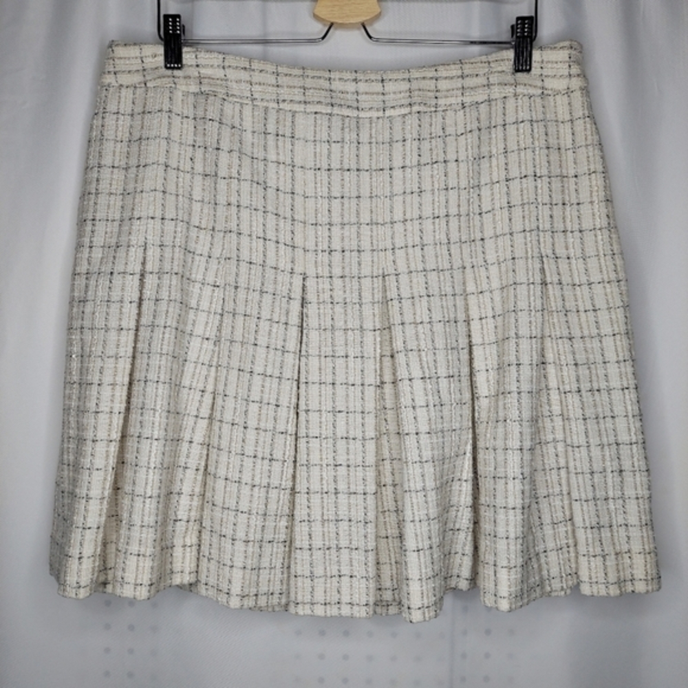 Semantiks Pleated Skirt 16 Women Cream Gray Plaid Woven Mini Zip Preppy Academia